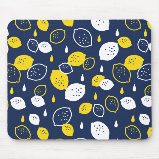 Navy Blue Lemon Art - Erfrischendes Citrus Design Mousepad (Vorne)