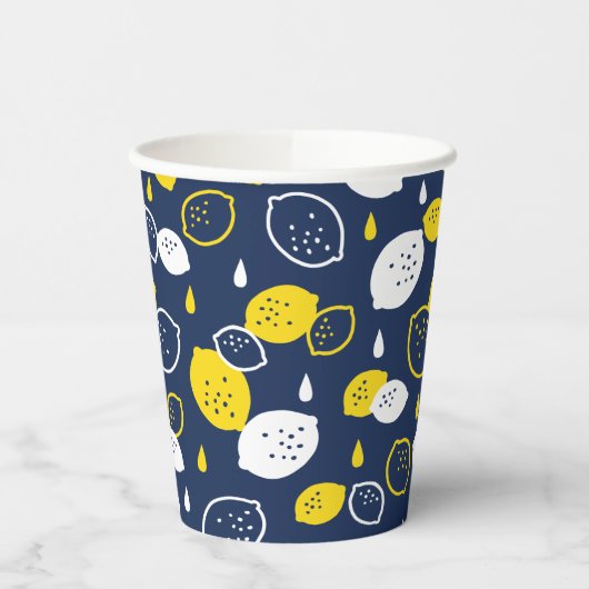 Navy Blue Lemon Art - Erfrischendes Citrus Design Pappbecher (Links)