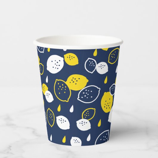 Navy Blue Lemon Art - Erfrischendes Citrus Design Pappbecher (Vorderseite)