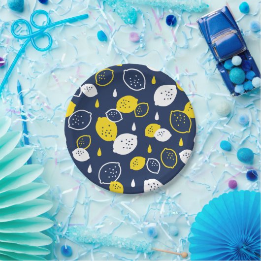 Navy Blue Lemon Art - Erfrischendes Citrus Design Pappteller (Party)