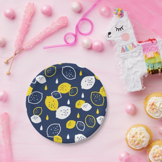 Navy Blue Lemon Art - Erfrischendes Citrus Design Pappteller (Party)
