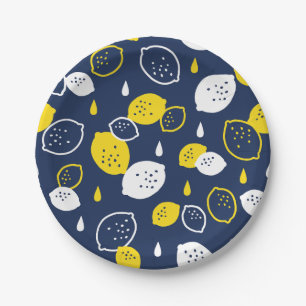 Navy Blue Lemon Art - Erfrischendes Citrus Design Pappteller
