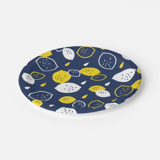 Navy Blue Lemon Art - Erfrischendes Citrus Design Pappteller (Schrägansicht)