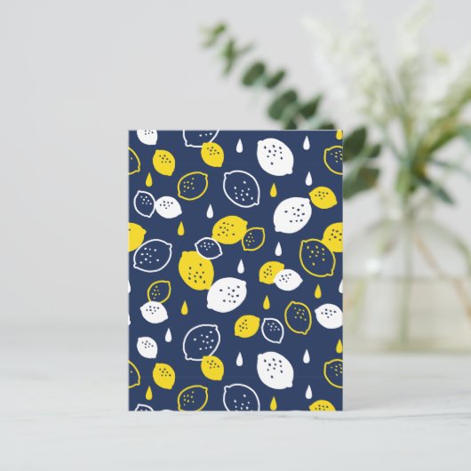 Navy Blue Lemon Art - Erfrischendes Citrus Design Postkarte (Stehend Vorderseite)