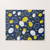 Navy Blue Lemon Art - Erfrischendes Citrus Design Puzzle (Horizontal)