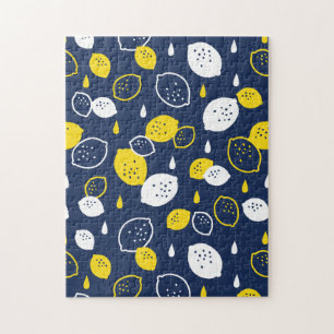 Navy Blue Lemon Art - Erfrischendes Citrus Design Puzzle