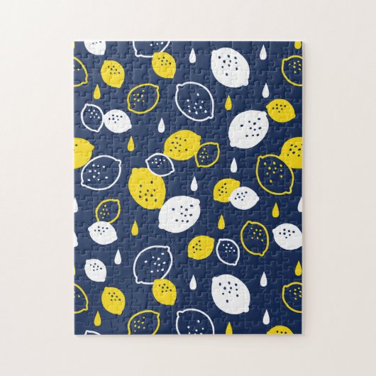 Navy Blue Lemon Art - Erfrischendes Citrus Design Puzzle (Vertikal)