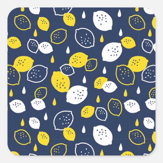 Navy Blue Lemon Art - Erfrischendes Citrus Design Quadratischer Aufkleber (Vorderseite)