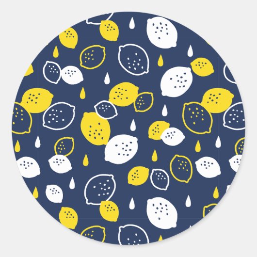 Navy Blue Lemon Art - Erfrischendes Citrus Design Runder Aufkleber (Vorderseite)