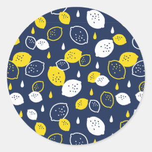 Navy Blue Lemon Art - Erfrischendes Citrus Design Runder Aufkleber