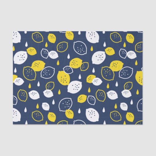 Navy Blue Lemon Art - Erfrischendes Citrus Design Seidenpapier (Vorderseite)