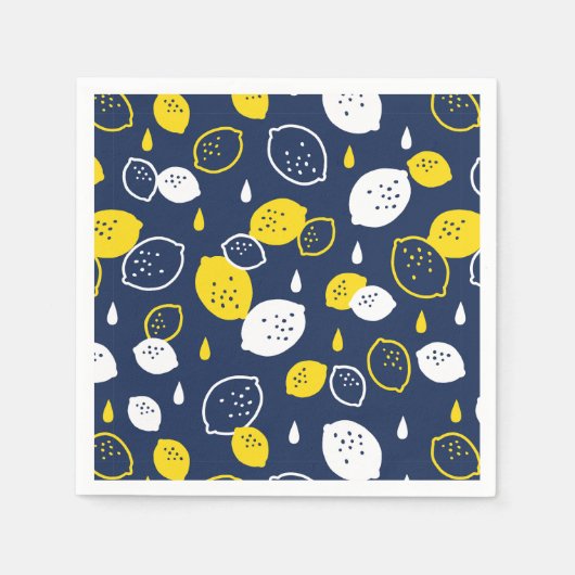 Navy Blue Lemon Art - Erfrischendes Citrus Design Serviette (Vorderseite)