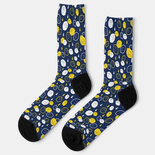 Navy Blue Lemon Art - Erfrischendes Citrus Design Socken (Linkes Detail)