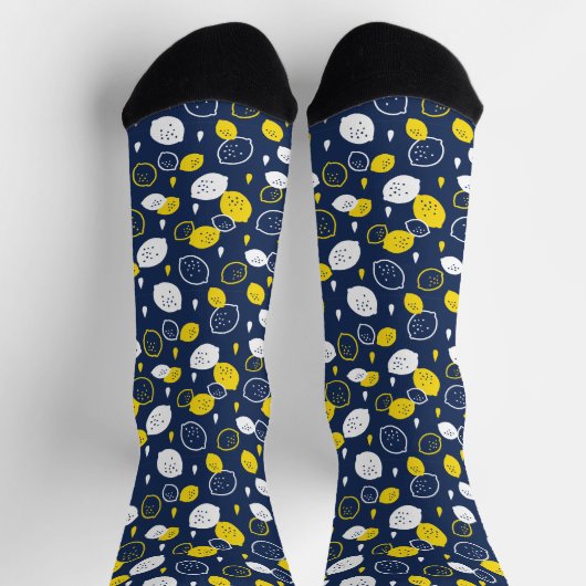 Navy Blue Lemon Art - Erfrischendes Citrus Design Socken (Oben)