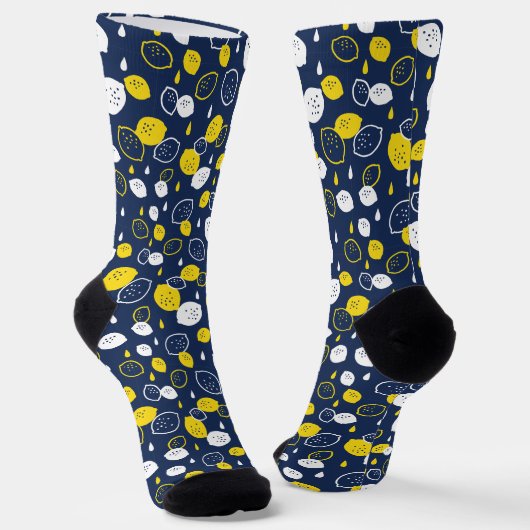 Navy Blue Lemon Art - Erfrischendes Citrus Design Socken (Gewinkelt)