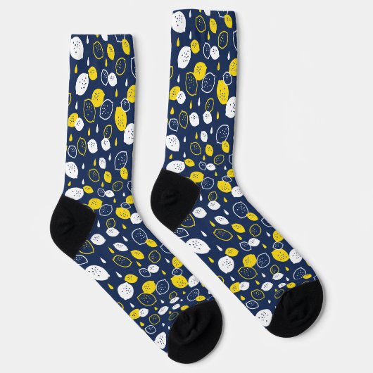 Navy Blue Lemon Art - Erfrischendes Citrus Design Socken (Rechts)