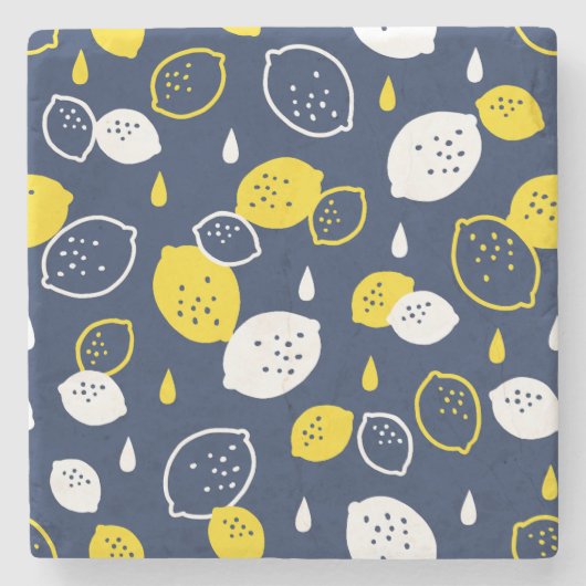 Navy Blue Lemon Art - Erfrischendes Citrus Design Steinuntersetzer (Vorderseite)