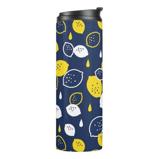 Navy Blue Lemon Art - Erfrischendes Citrus Design Thermosbecher (Nach links gedreht)