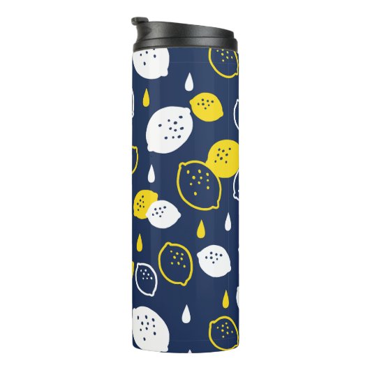 Navy Blue Lemon Art - Erfrischendes Citrus Design Thermosbecher (Nach rechts gedreht)
