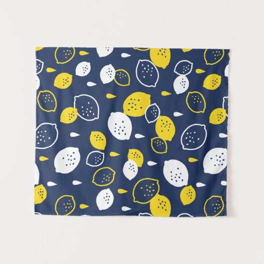 Navy Blue Lemon Art - Erfrischendes Citrus Design Wandteppich (Vorderseite (Horizontal))