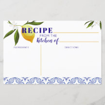 Navy Blue & Lemon Brautparty Rezept Karte