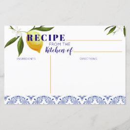 Navy Blue & Lemon Brautparty Rezept Karte