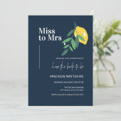 Navy Blue Lemon Citrus Summer Brautparty Einladung (Stehend Vorderseite)