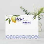 Navy Blue & Lemons Advice für die zukünftige Braut Hinweiskarte (Stehend Vorderseite)