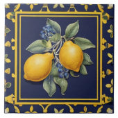Navy Blue Lemons & Black Olives Mediterranean Fliese (Vorderseite)