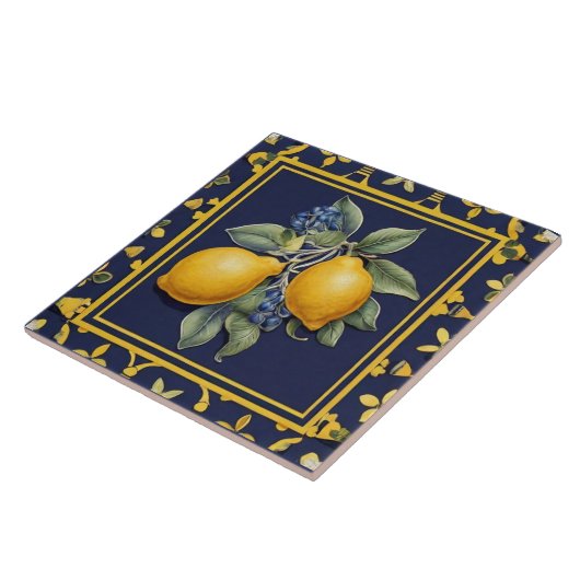 Navy Blue Lemons & Black Olives Mediterranean Fliese (Seite)