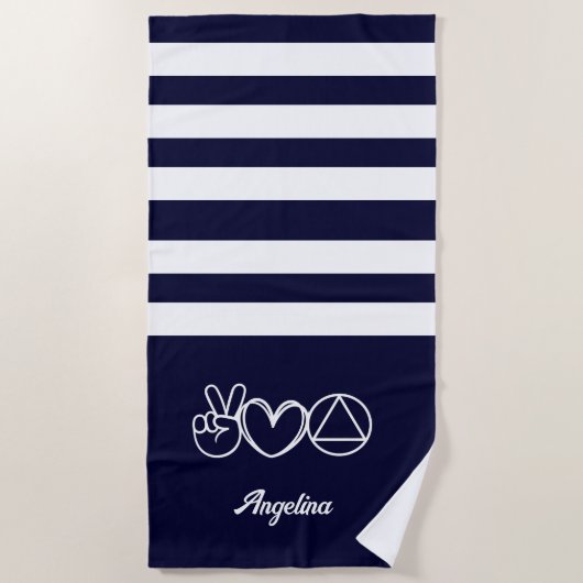 Navy Blue Liebe Peace Serenity Erholung Custom Strandtuch (Vorderseite)