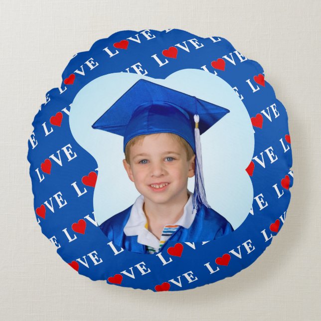 Navy Blue LIEBE Retro Elegant Rundes Kissen (Vorderseite)