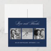 Navy Blue Liebe und Dank Hochzeit 3-Foto-Vorlage Postkarte (Vorne/Hinten)