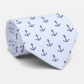 Navy Blue Light Blue Anchors Nautical Men's Krawatte (Gerollt)