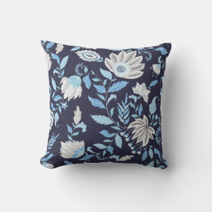 Navy Blue & Light Blue Mandala Print Throw Kissen
