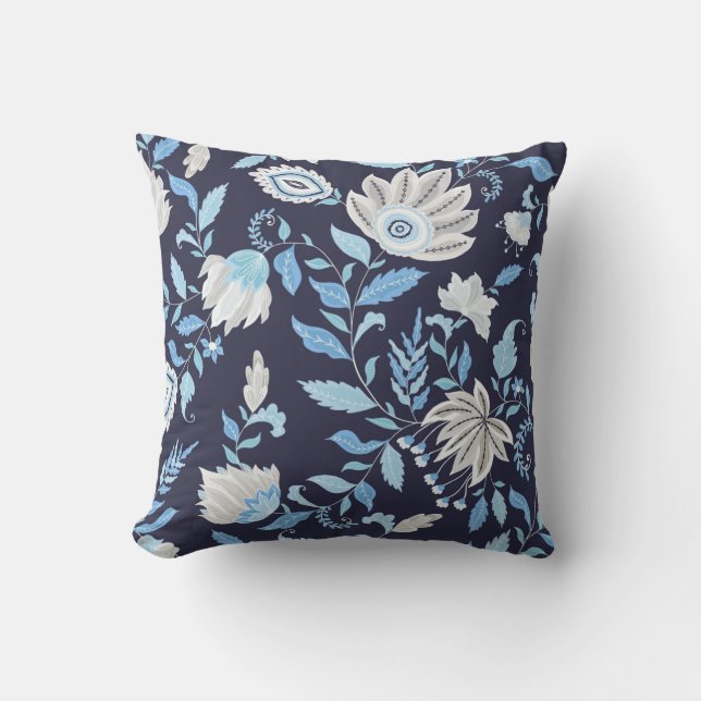 Navy Blue & Light Blue Mandala Print Throw Kissen (Vorderseite)