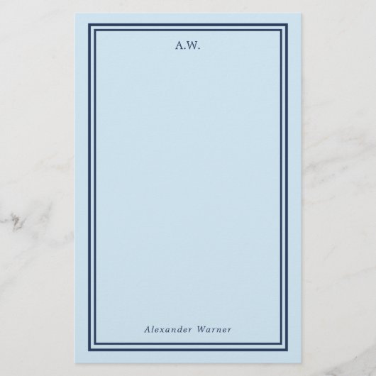 Navy Blue & Light Blue Mit Monogramm Briefpapier (Vorderseite)