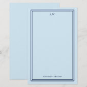 Navy Blue & Light Blue Mit Monogramm Briefpapier (Vorne/Hinten)