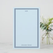 Navy Blue & Light Blue Mit Monogramm Briefpapier (Stehend Vorderseite)