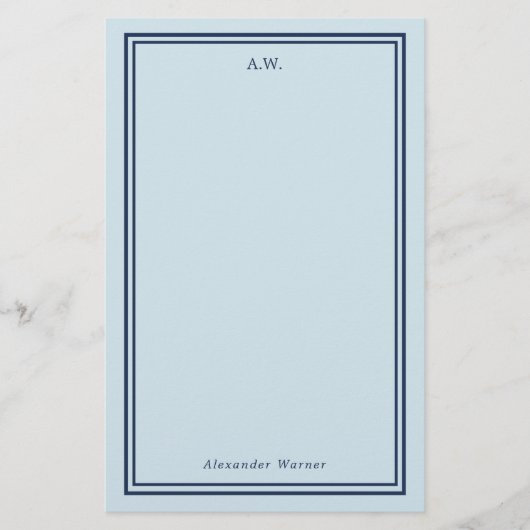 Navy Blue Light Blue Mit Monogramm Stationery Briefpapier (Vorderseite)