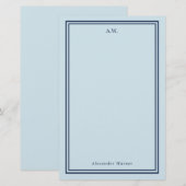 Navy Blue Light Blue Mit Monogramm Stationery Briefpapier (Vorne/Hinten)