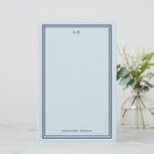 Navy Blue Light Blue Mit Monogramm Stationery Briefpapier (Stehend Vorderseite)