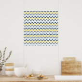 Navy Blue, Light Blue, Yellow und Gray Zickzack Poster (Küche)