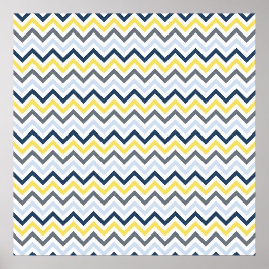 Navy Blue, Light Blue, Yellow und Gray Zickzack Poster (Vorne)