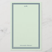 Navy Blue & Light Green Mit Monogramm Briefpapier (Vorderseite)