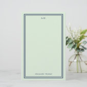 Navy Blue & Light Green Mit Monogramm Briefpapier (Stehend Vorderseite)