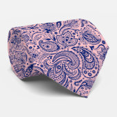 Navy Blue & Light Pink Floral Paisley Muster Krawatte (Gerollt)