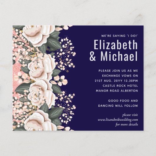Navy Blue Light Pink Floral Wedding Budget (Vorderseite)