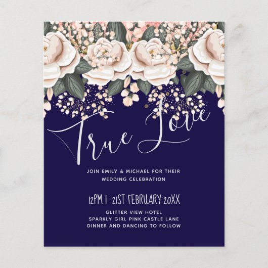 Navy Blue Light Pink Floral Wedding Budget (Vorderseite)