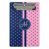 Navy Blue & Light Pink Polka Punkte - Monogramm Mini Klemmbrett (Vorderseite)